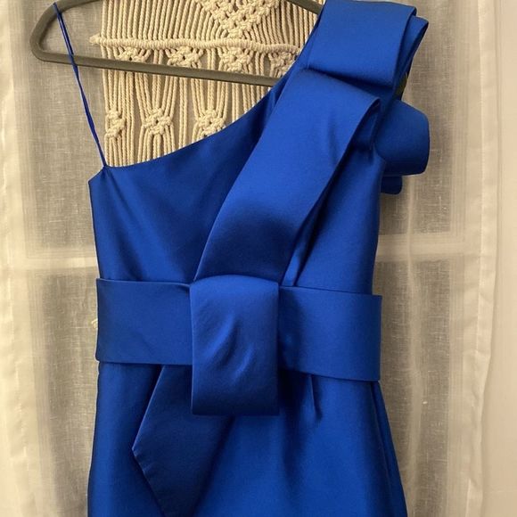 NWOT Marchesa Royal Blue Silk One shoulder Cocktail Mini Dress - Picture 7 of 11